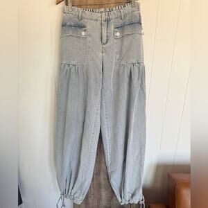 BiBi jogger Mineral Washed jeans wide leg cinch tie bottom SZ Small